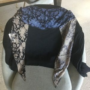 BRAND NEW Chan Luu Beaded Print Scarf in Rich Shades of Black, Taupe, Blue-Grey
